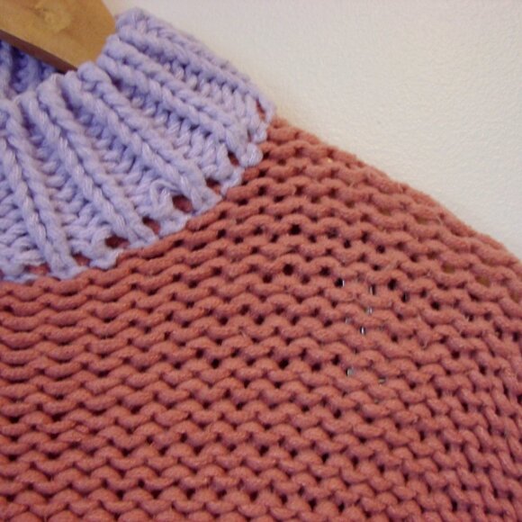 Dreams Chunky Knit Sweater Colourblock Purple Pink Cream Mock Neck Size Small - Picture 4 of 12
